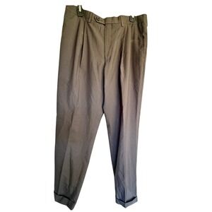 Ralph‎ Lauren Mens Brown Micro Check Pleated Cuffed Dress Pants 34W x 32L